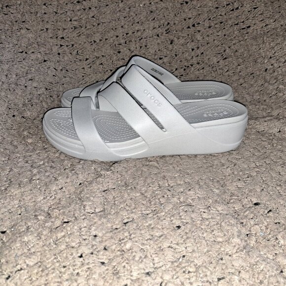 CROCS-Monterey Grey DUAL COMFORT Strappy Wedge Sandals/Slides-Sz 10-NWOB - Picture 2 of 8
